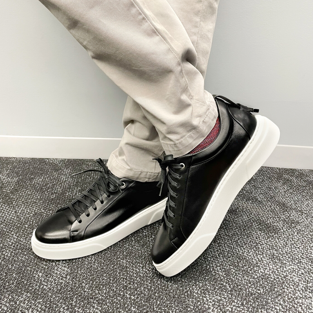 MOCALMO Men's Figaro Leather Sneaker in Black, view 8