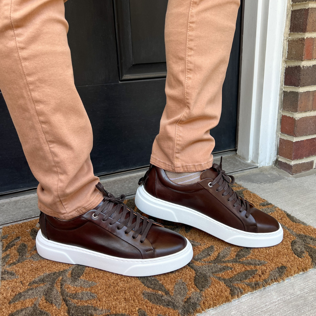 MOCALMO Men's Figaro Leather Sneaker in Espresso, view 8