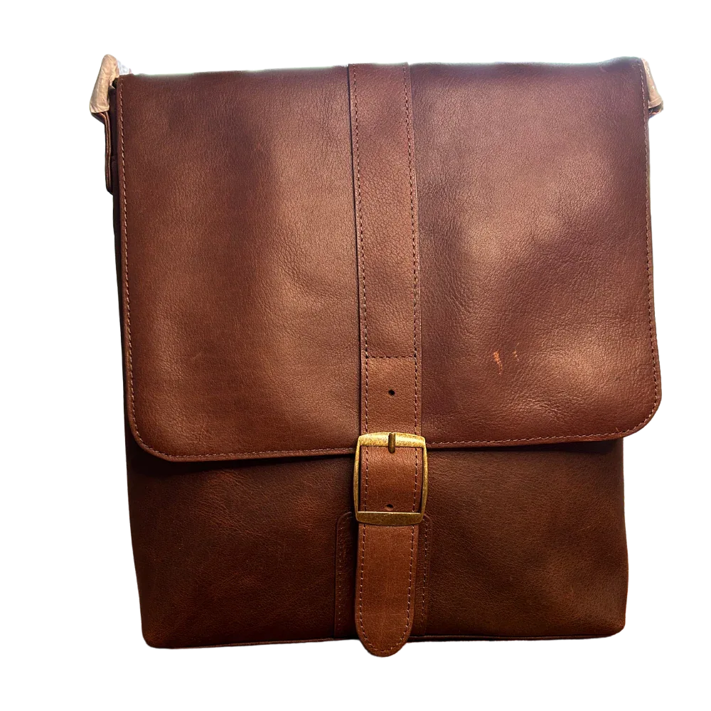 Miami Leathers Cambridge full grain leather compact messenger bag, brown, image 1 of 5