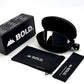 BOLD NSP low-profile sunglasses in gray with the BOLD box, zip case and cleaning pouch