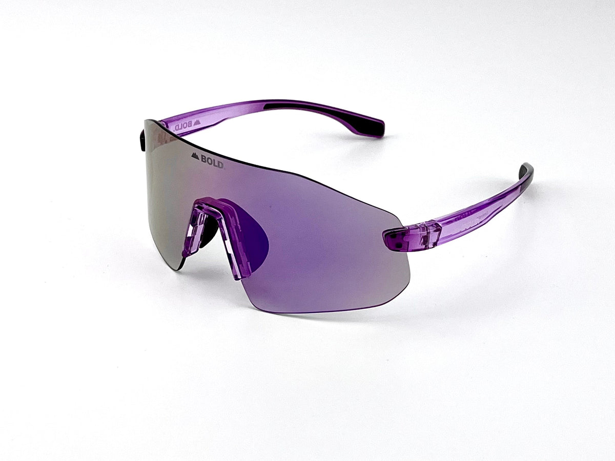 BOLD Emerald rimless photochromic sunglasses in purple, view 1