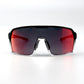 Sunglasses with red-tinted lenses on a white background