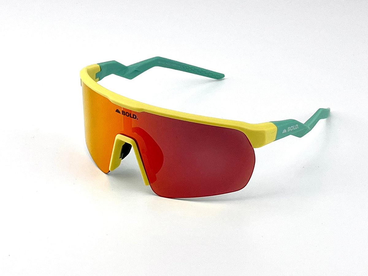 BOLD Flash photochromic sunglasses in blue and yellow, view 1
