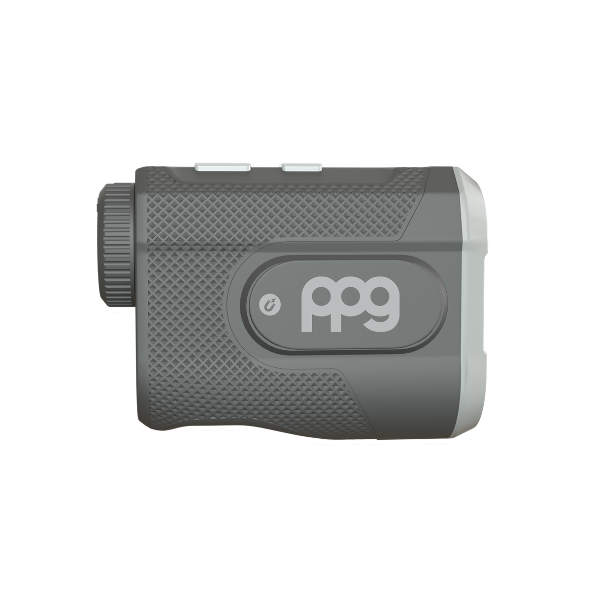 PinPointGolf A2 magnetic golf rangefinder in black and gray