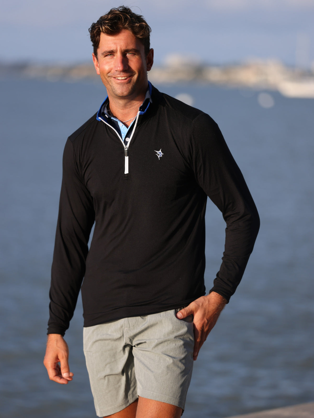 White Water Life Long Beach Quarter Zip in Black, view 3