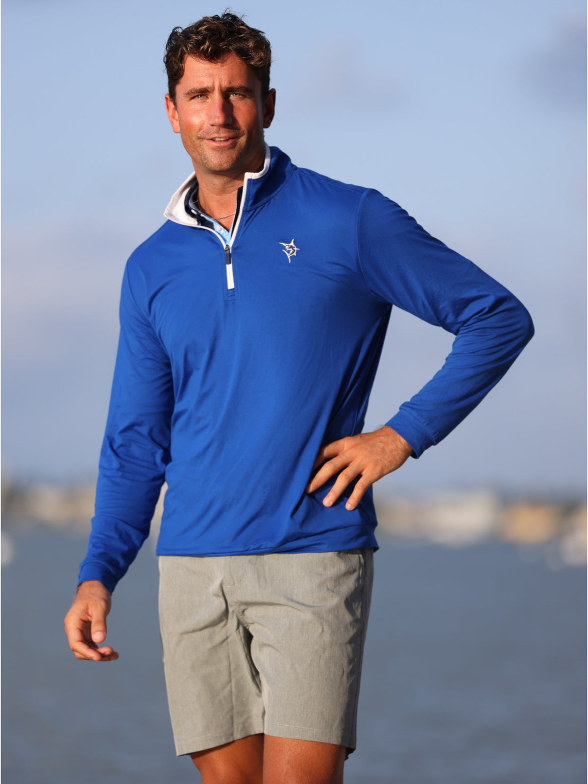 White Water Life Long Beach Quarter Zip in Royal, view 4
