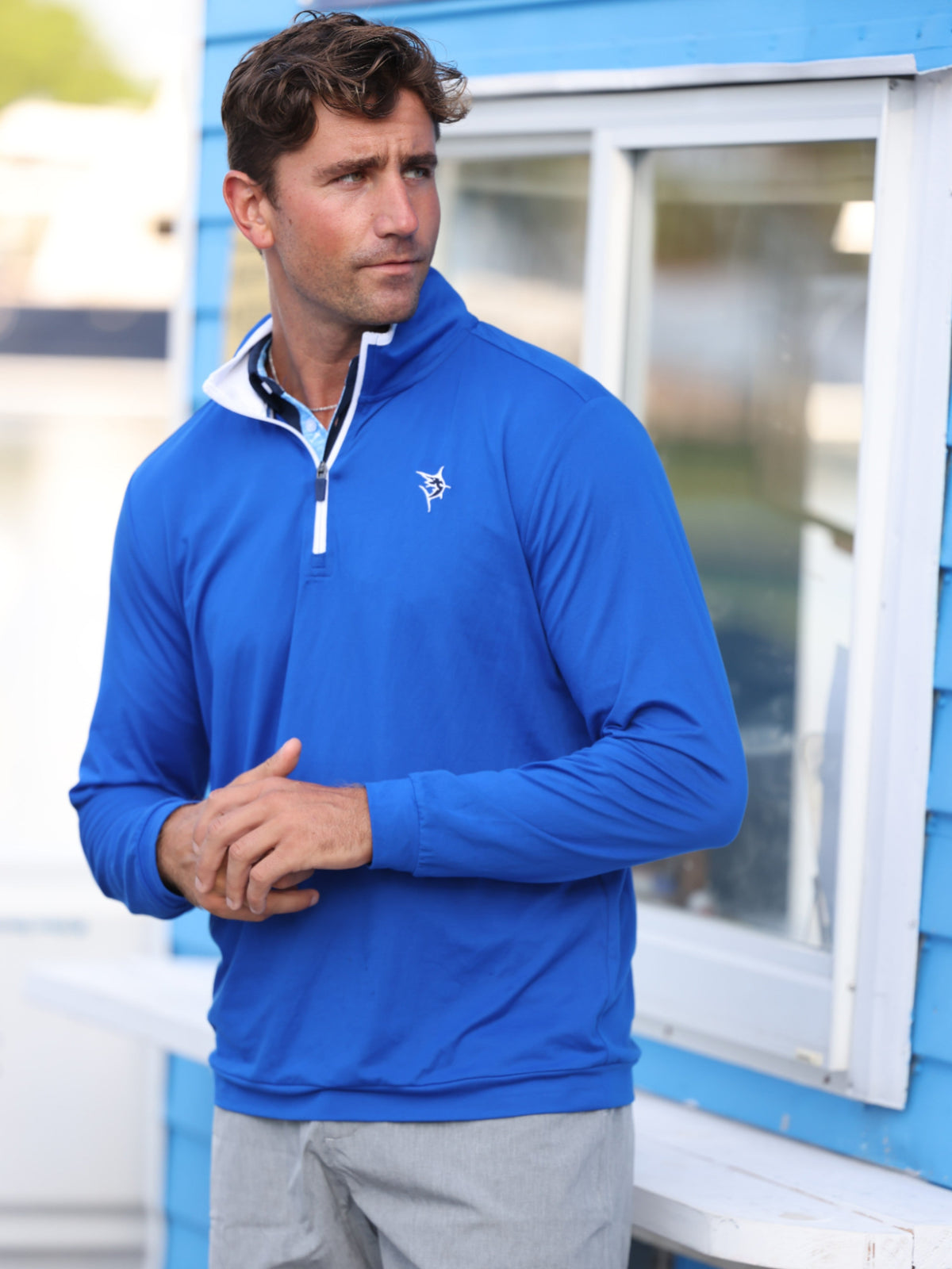 White Water Life Long Beach Quarter Zip in Royal, view 5