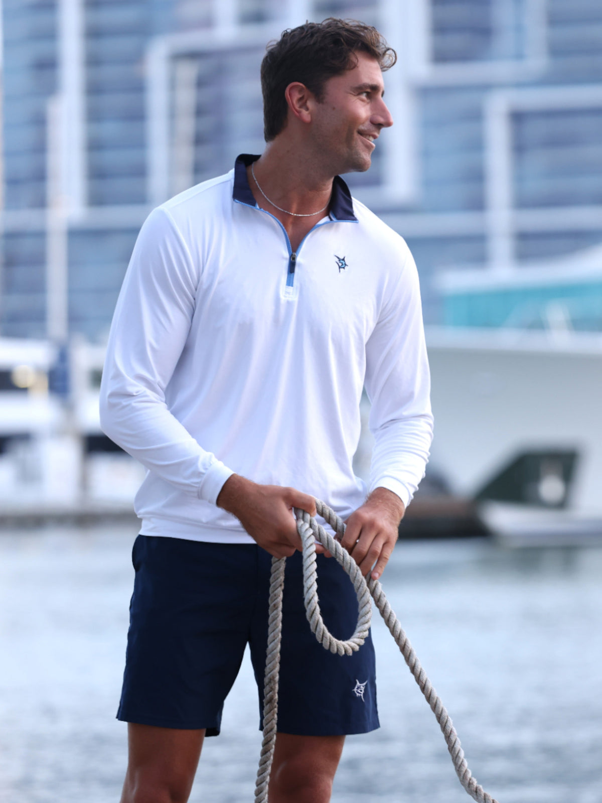 White Water Life Long Beach Quarter Zip in White, view 5