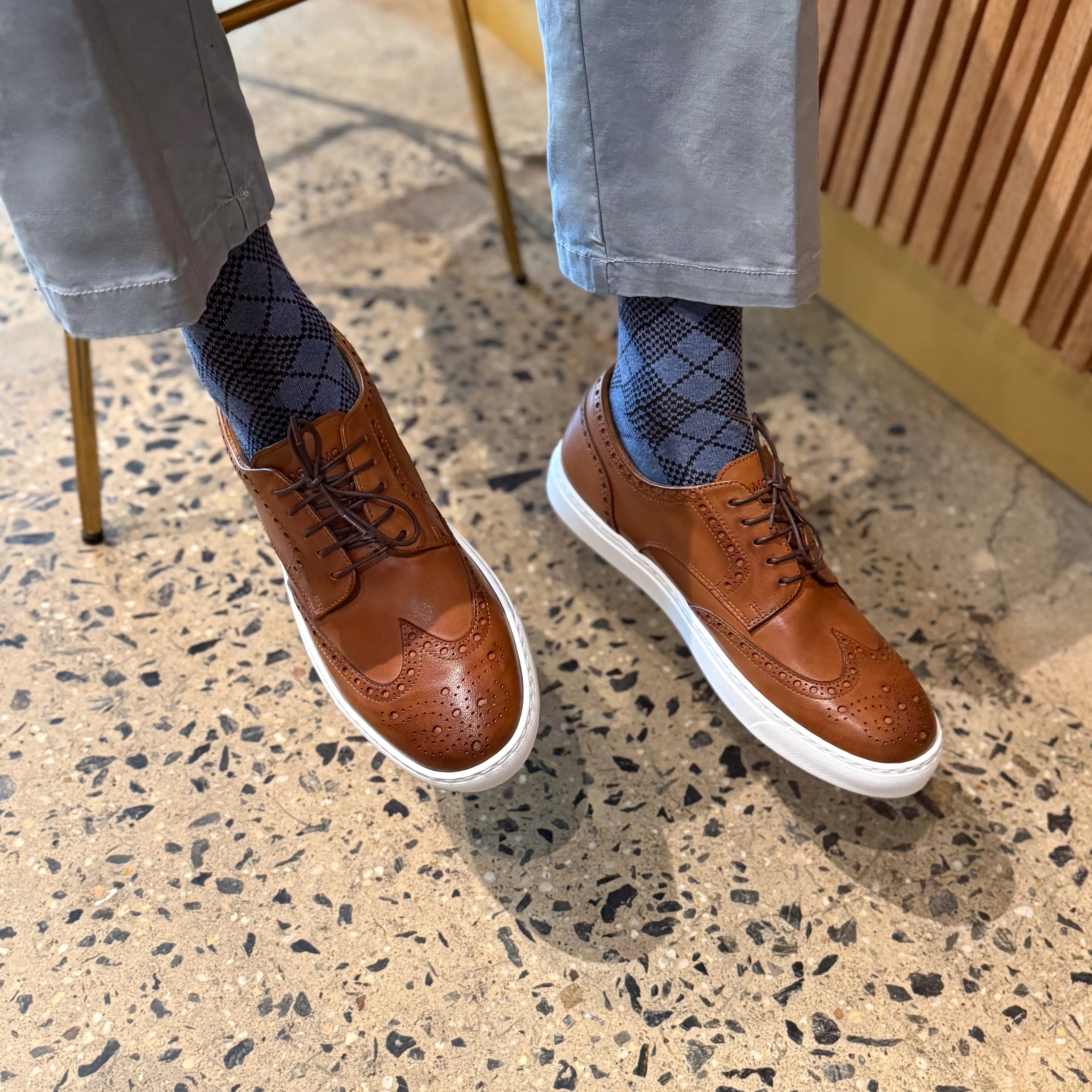 MOCALMO Men's Don Giovanni Wingtip Sneaker in Cognac White Sole, view 2