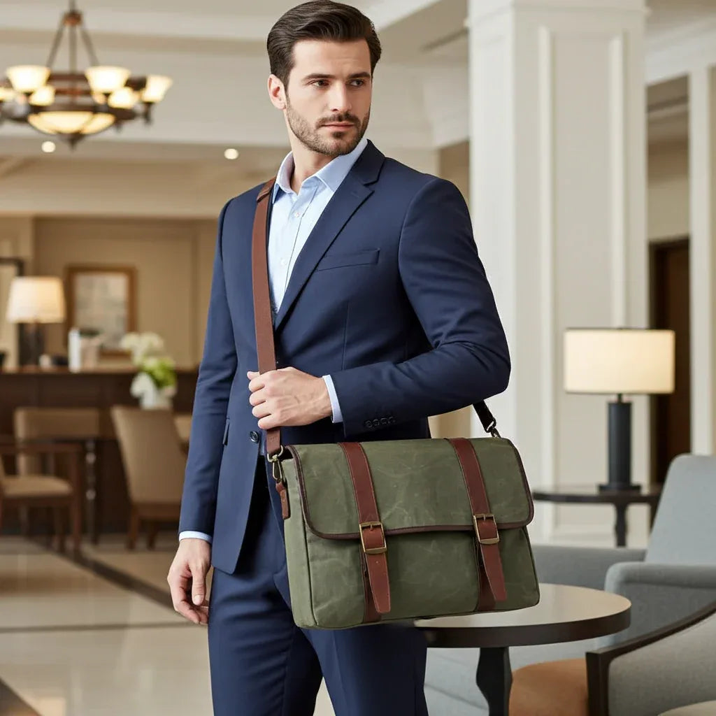 Miami Leathers Maxwell classic waxed canvas laptop messenger bag, image 2 of 10