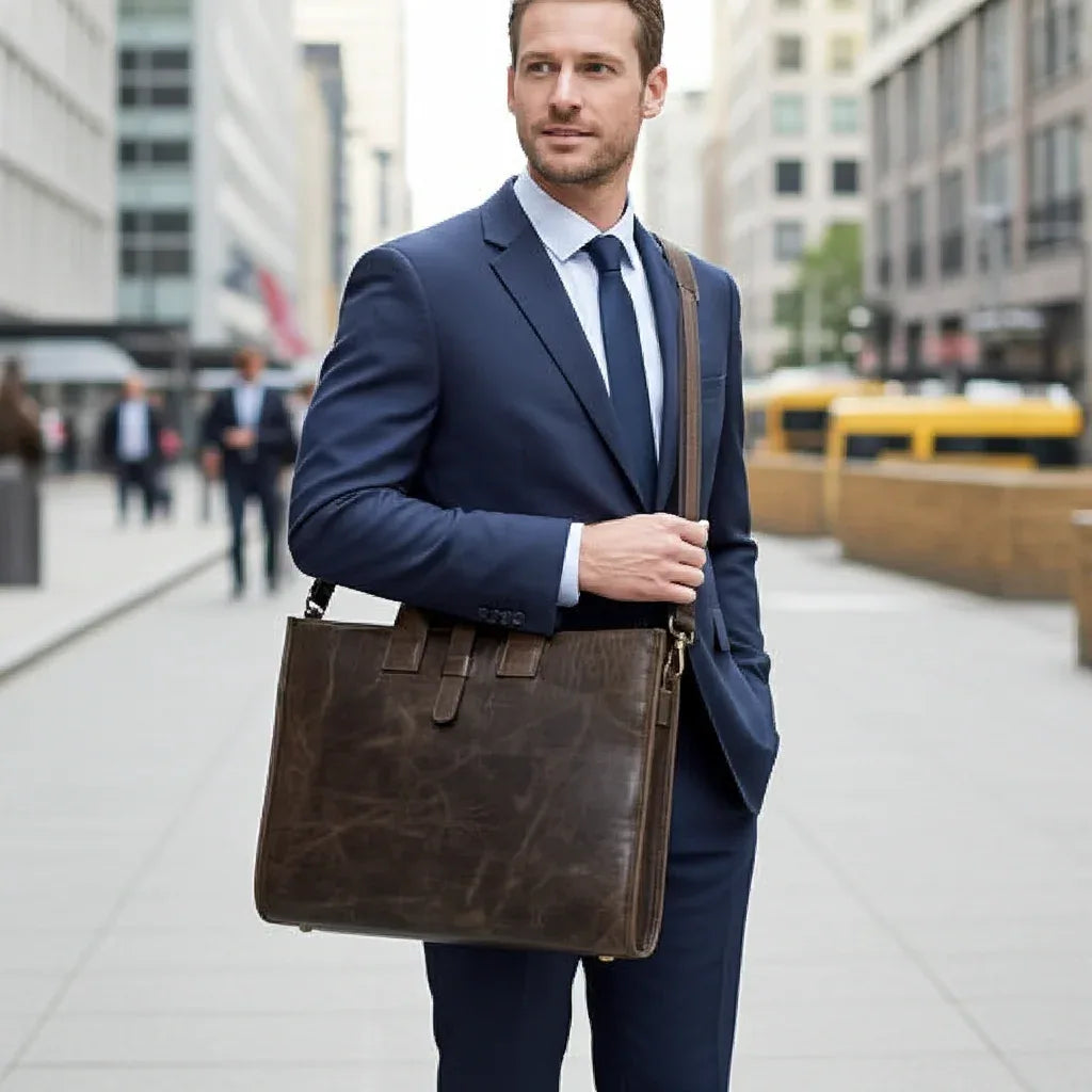 Miami Leathers Crazy Horse leather 16 inch briefcase, brown, image 9 of 9