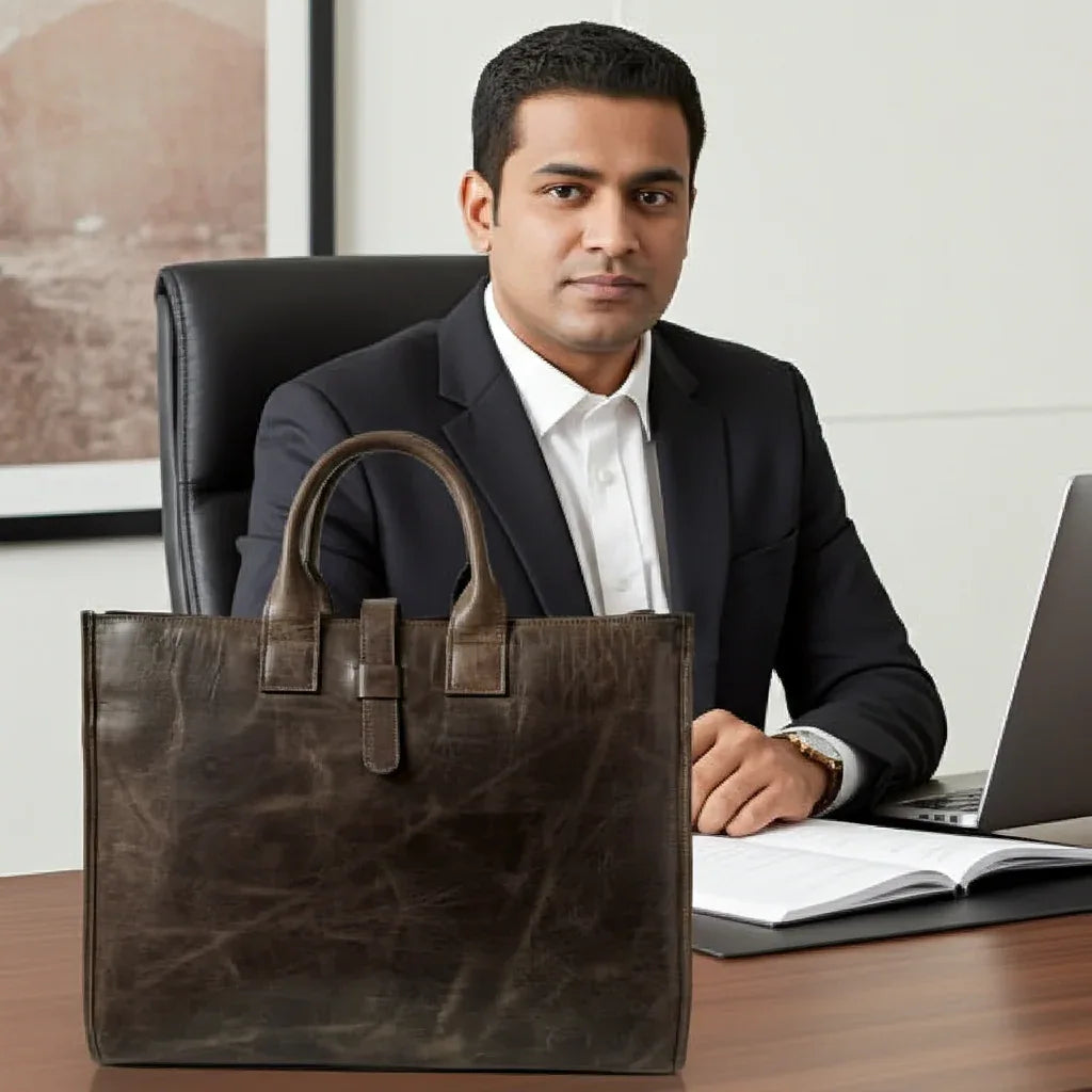 Miami Leathers Crazy Horse leather 16 inch briefcase, brown, image 8 of 9