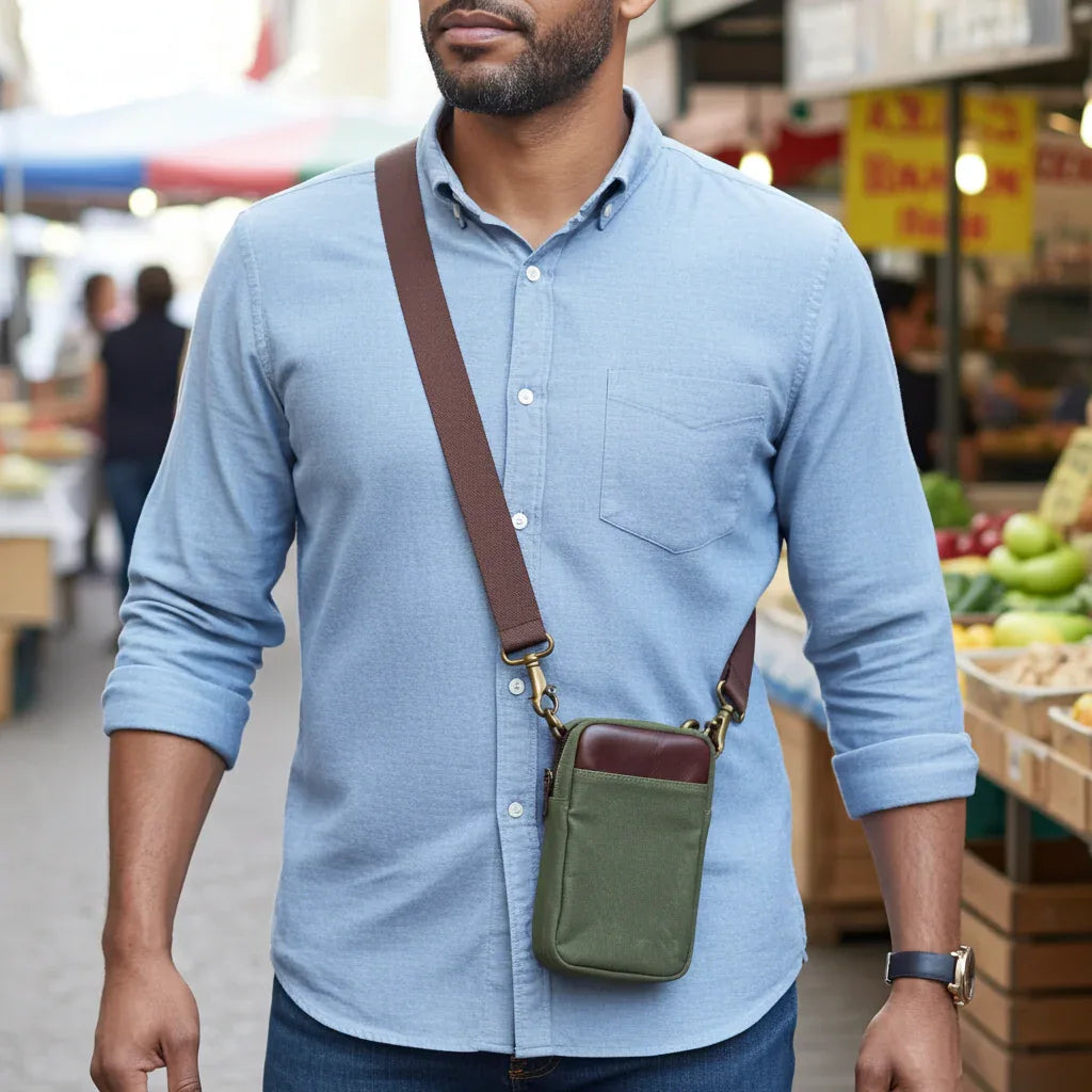 Miami Leathers Maxwell waxed canvas crossbody phone pouch, image 2 of 8