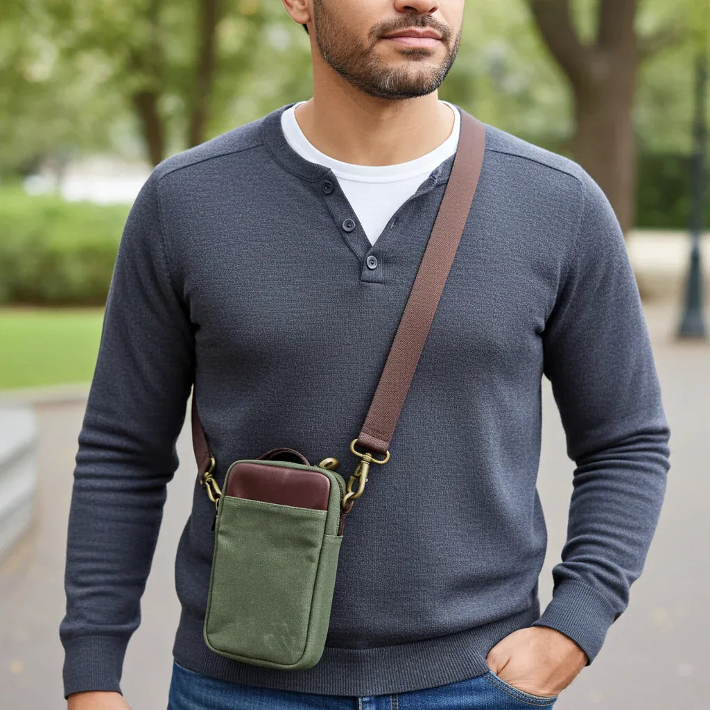 Miami Leathers Maxwell waxed canvas crossbody phone pouch, image 8 of 8