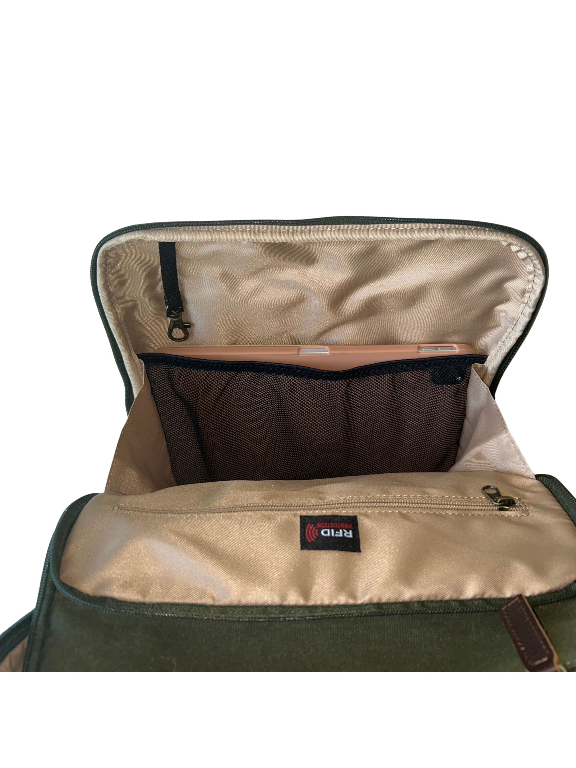 Miami Leathers Maxwell waxed canvas and leather laptop backpack, image 4 of 10