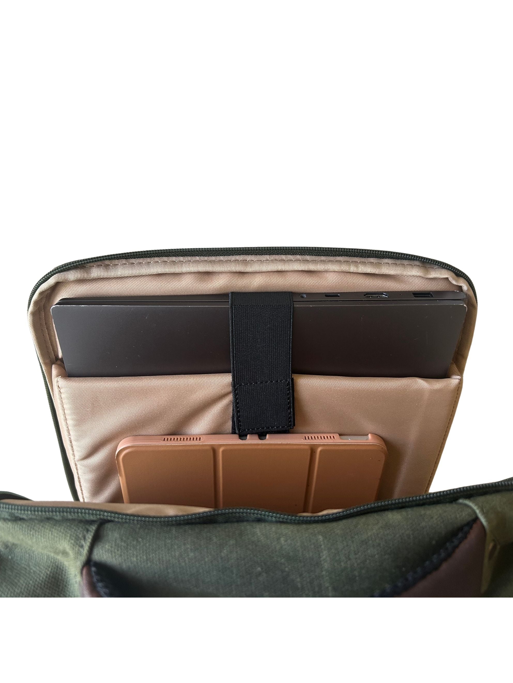Miami Leathers Maxwell waxed canvas and leather laptop backpack, image 6 of 10