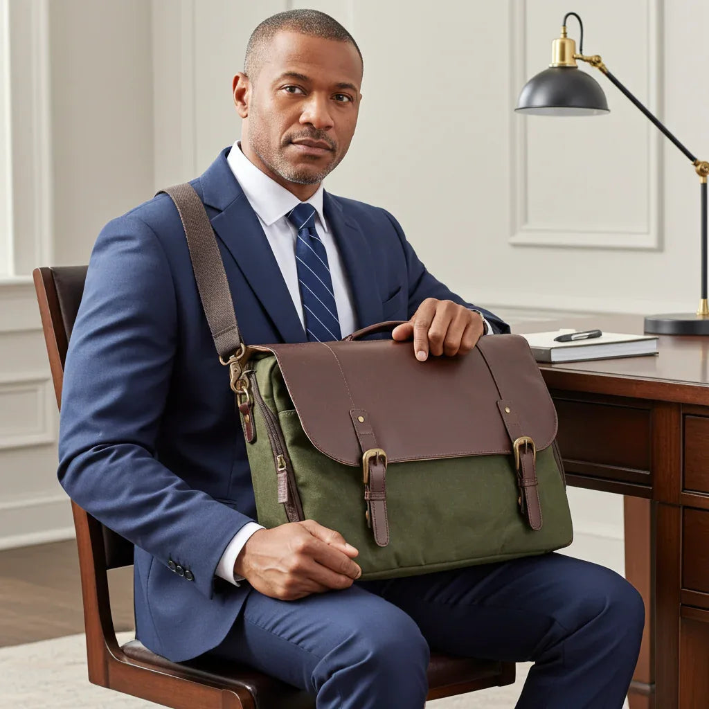 Miami Leathers Maxwell structured waxed canvas laptop messenger bag, image 10 of 10