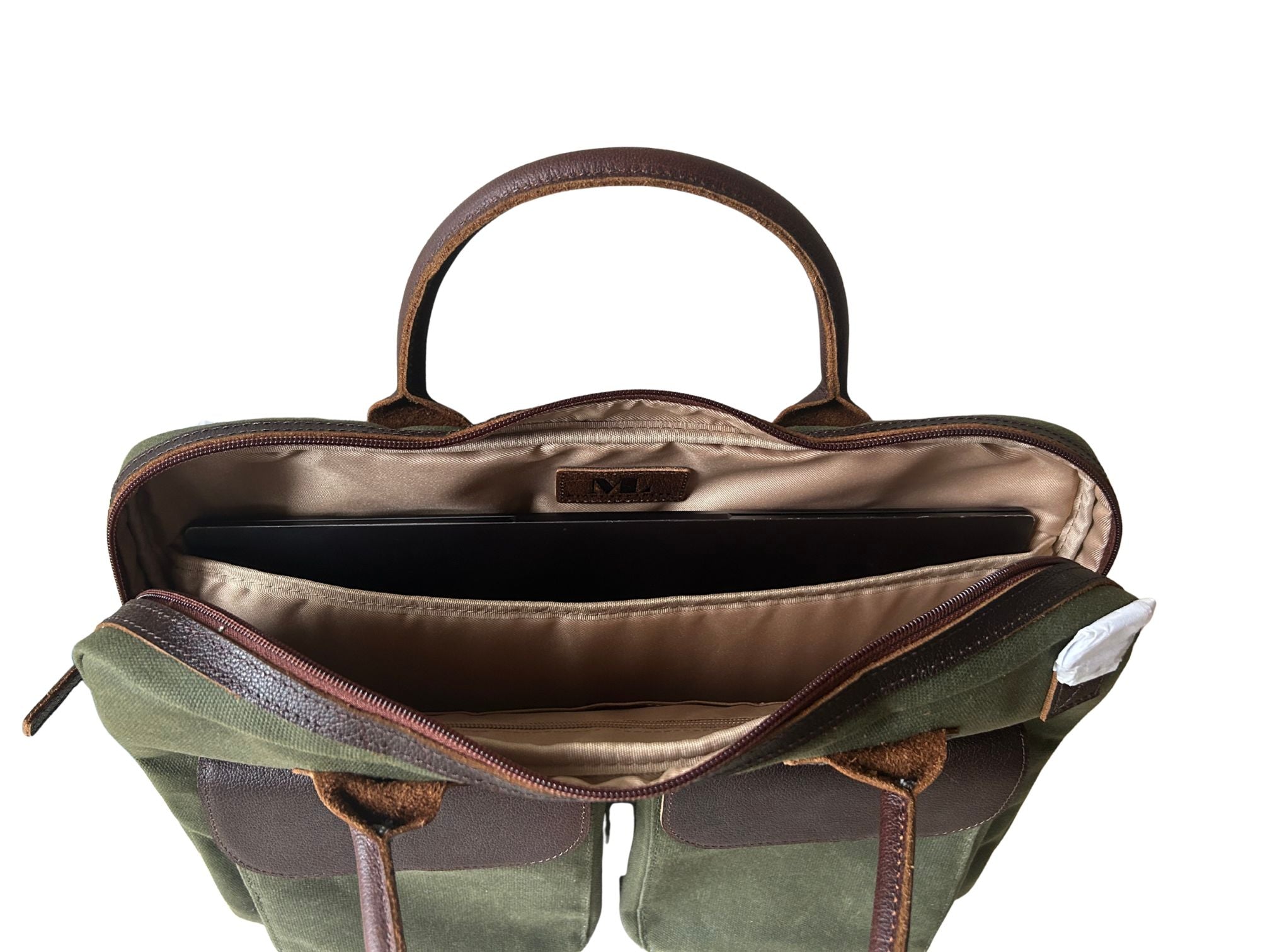 Miami Leathers Maxwell top zip waxed canvas laptop messenger bag, image 3 of 10