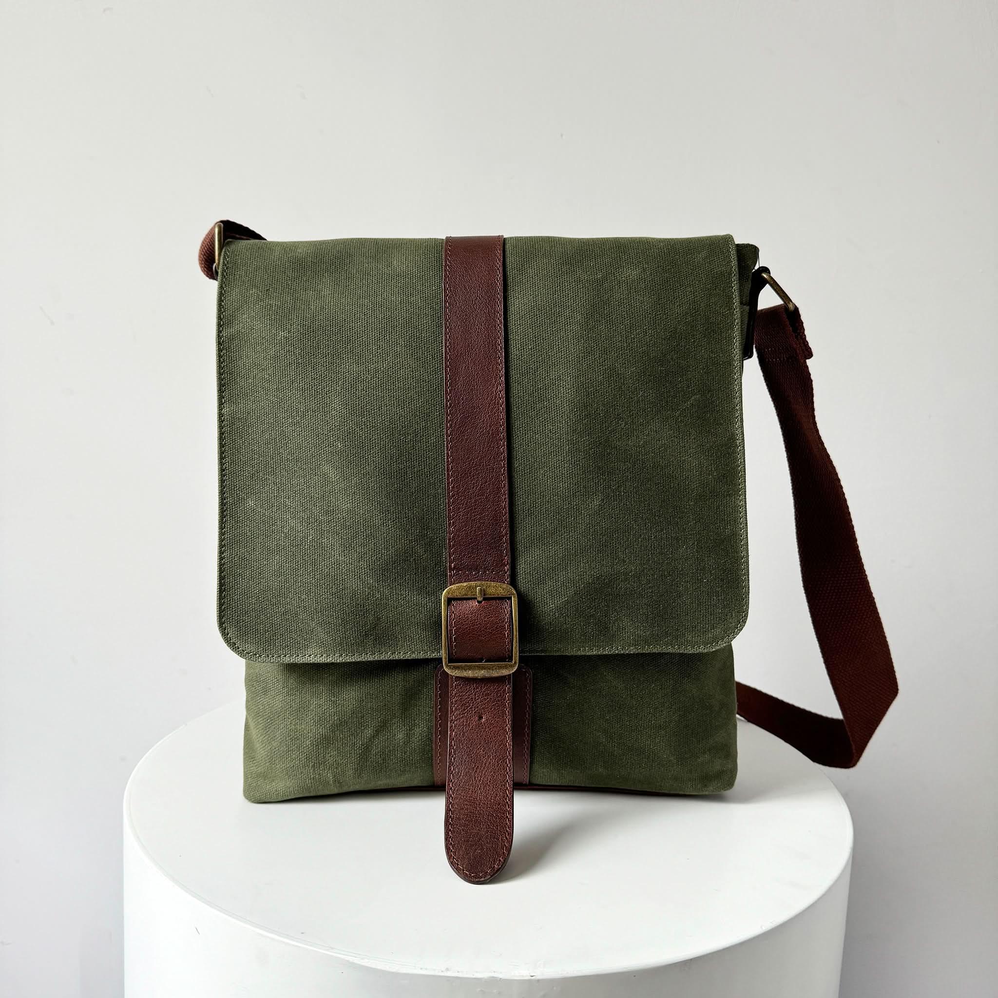 Miami Leathers Maxwell compact waxed canvas messenger bag, image 1 of 10