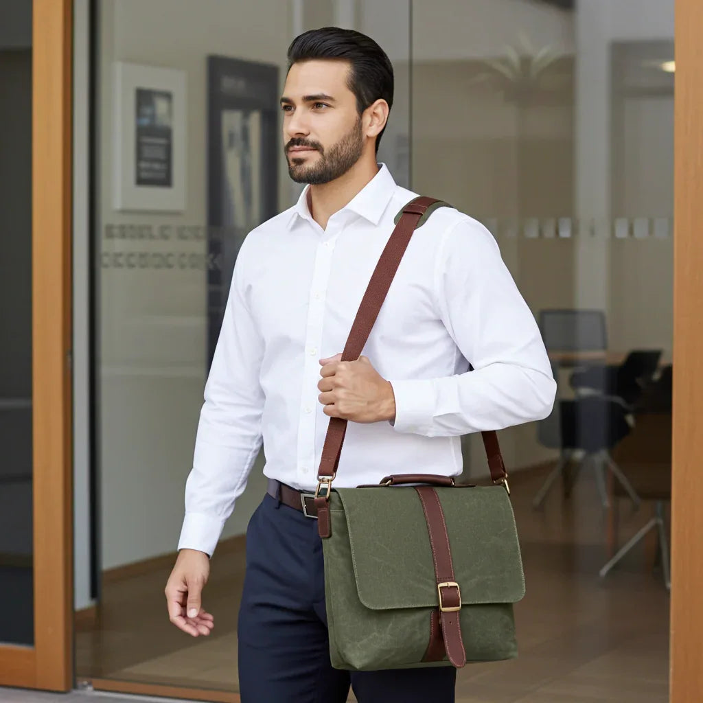 Miami Leathers Maxwell compact waxed canvas messenger bag, image 2 of 10