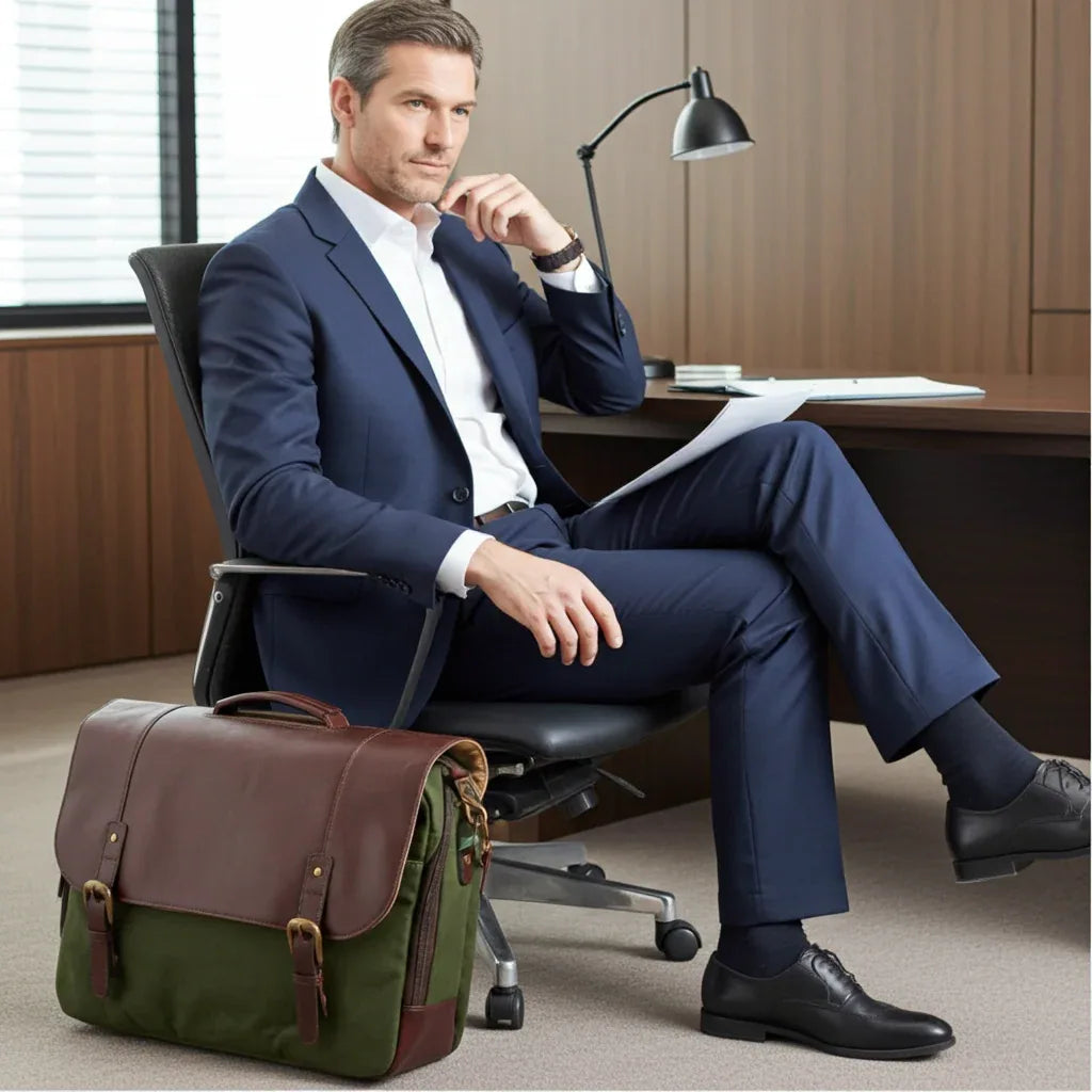 Miami Leathers Maxwell structured waxed canvas laptop messenger bag, image 2 of 10