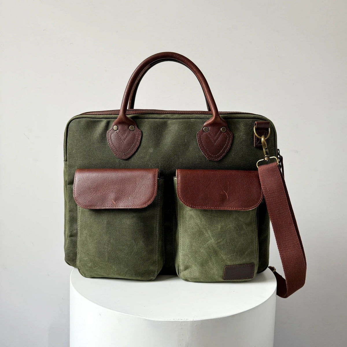 Miami Leathers Maxwell top zip waxed canvas laptop messenger bag, image 10 of 10