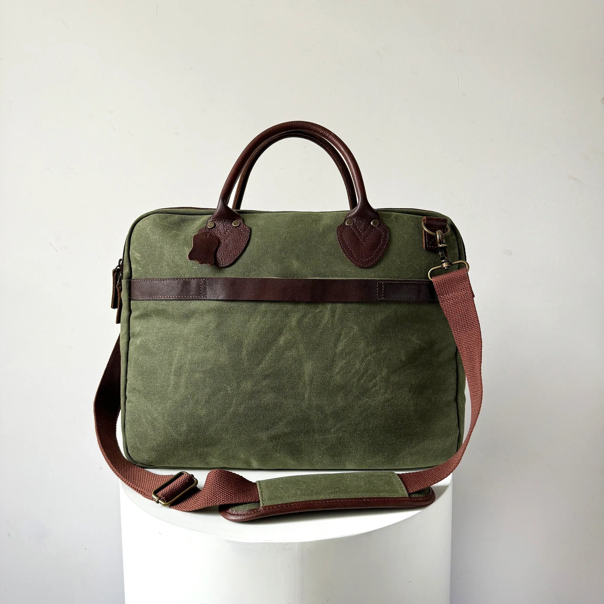 Miami Leathers Maxwell top zip waxed canvas laptop messenger bag, image 8 of 10