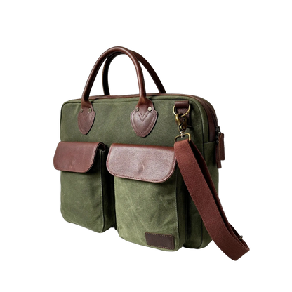 Maxwell Top-Zip Waxed Canvas and Leather 16 Inch Laptop Messenger Bag