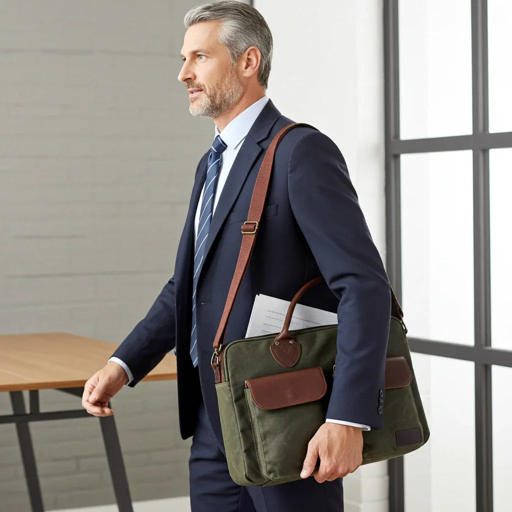 Miami Leathers Maxwell top zip waxed canvas laptop messenger bag, image 2 of 10