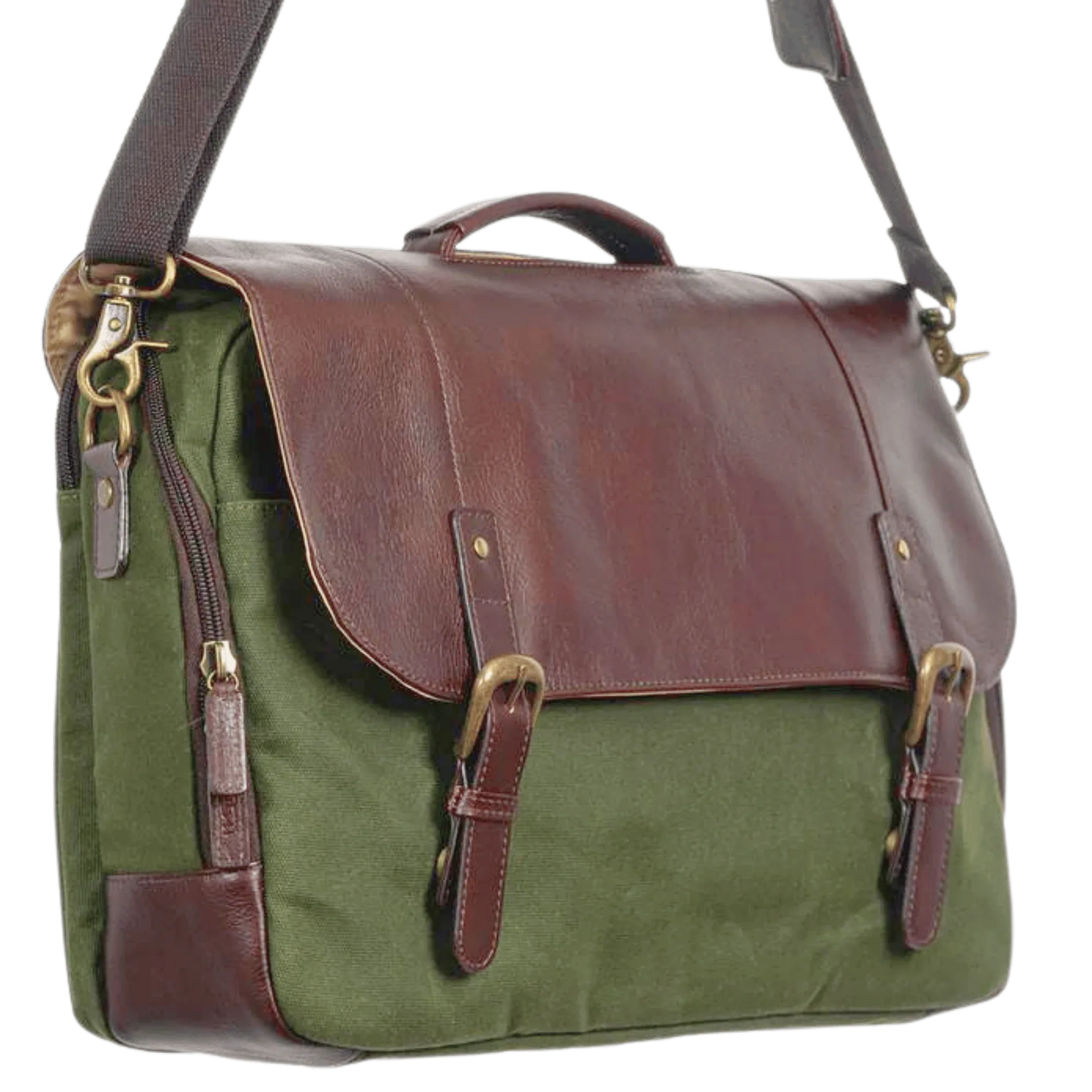 Miami Leathers Maxwell structured waxed canvas laptop messenger bag, image 1 of 10