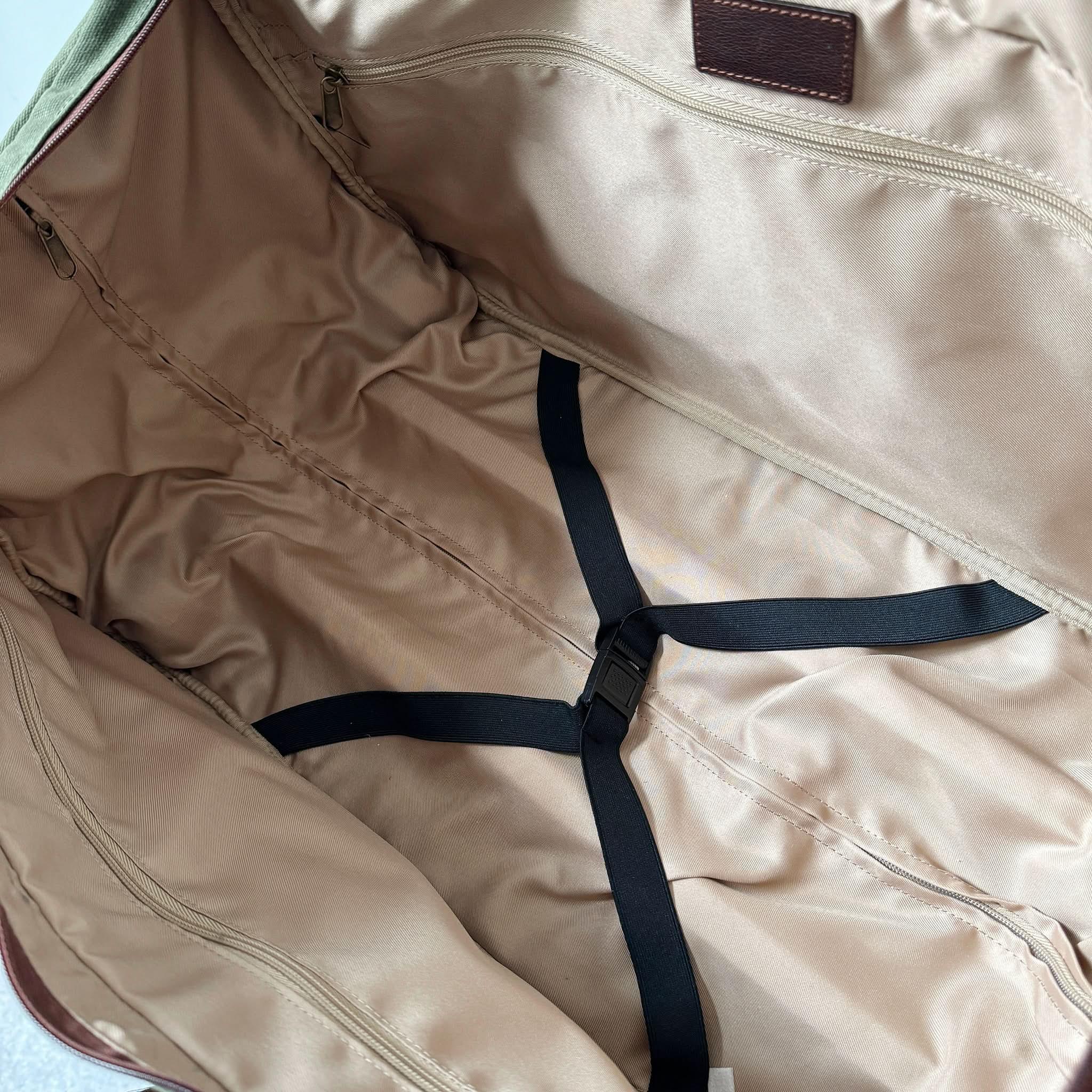 Miami Leathers Maxwell waxed canvas rolling duffel bag, detail