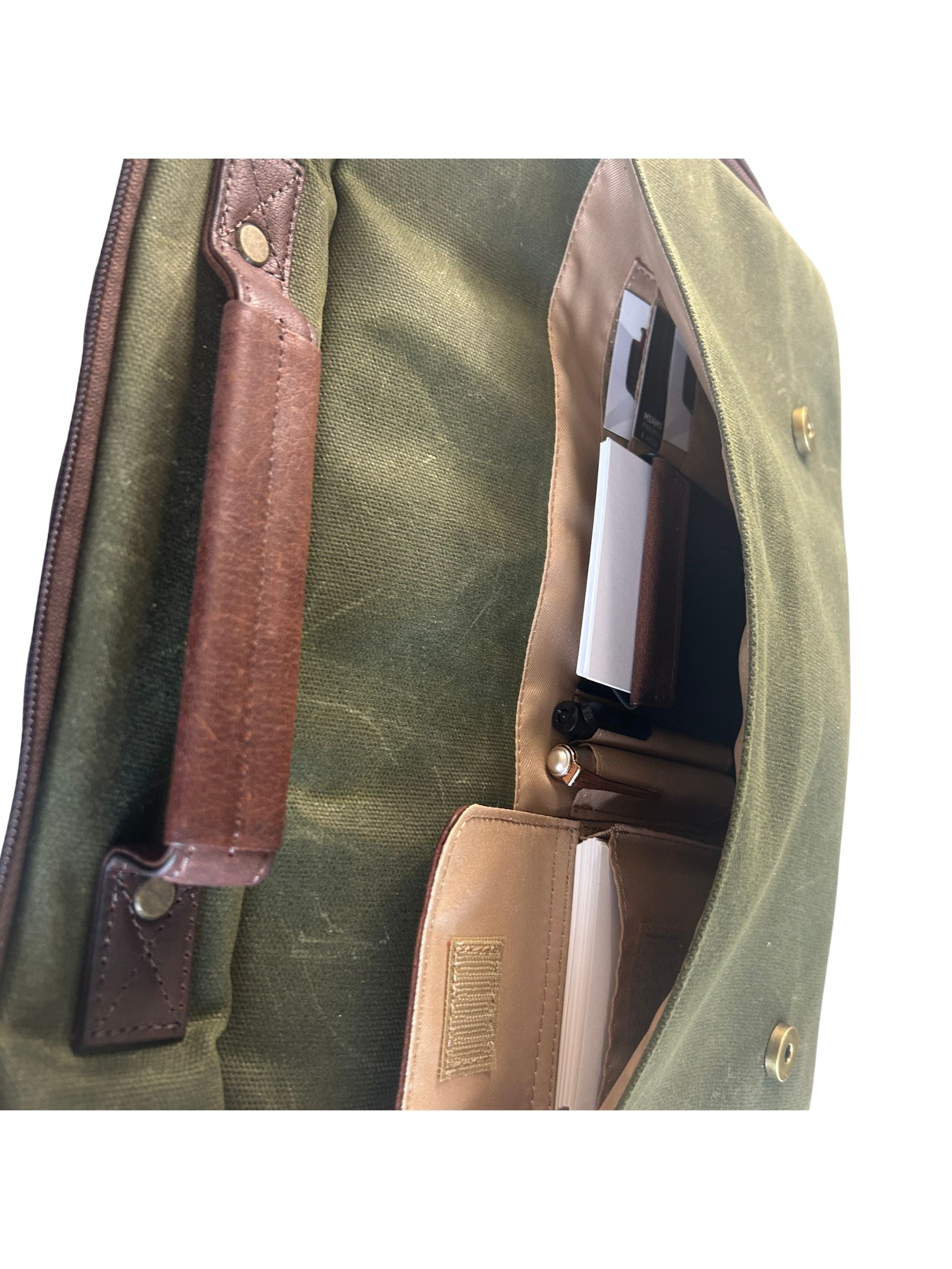 Miami Leathers Maxwell structured waxed canvas laptop messenger bag, image 7 of 10