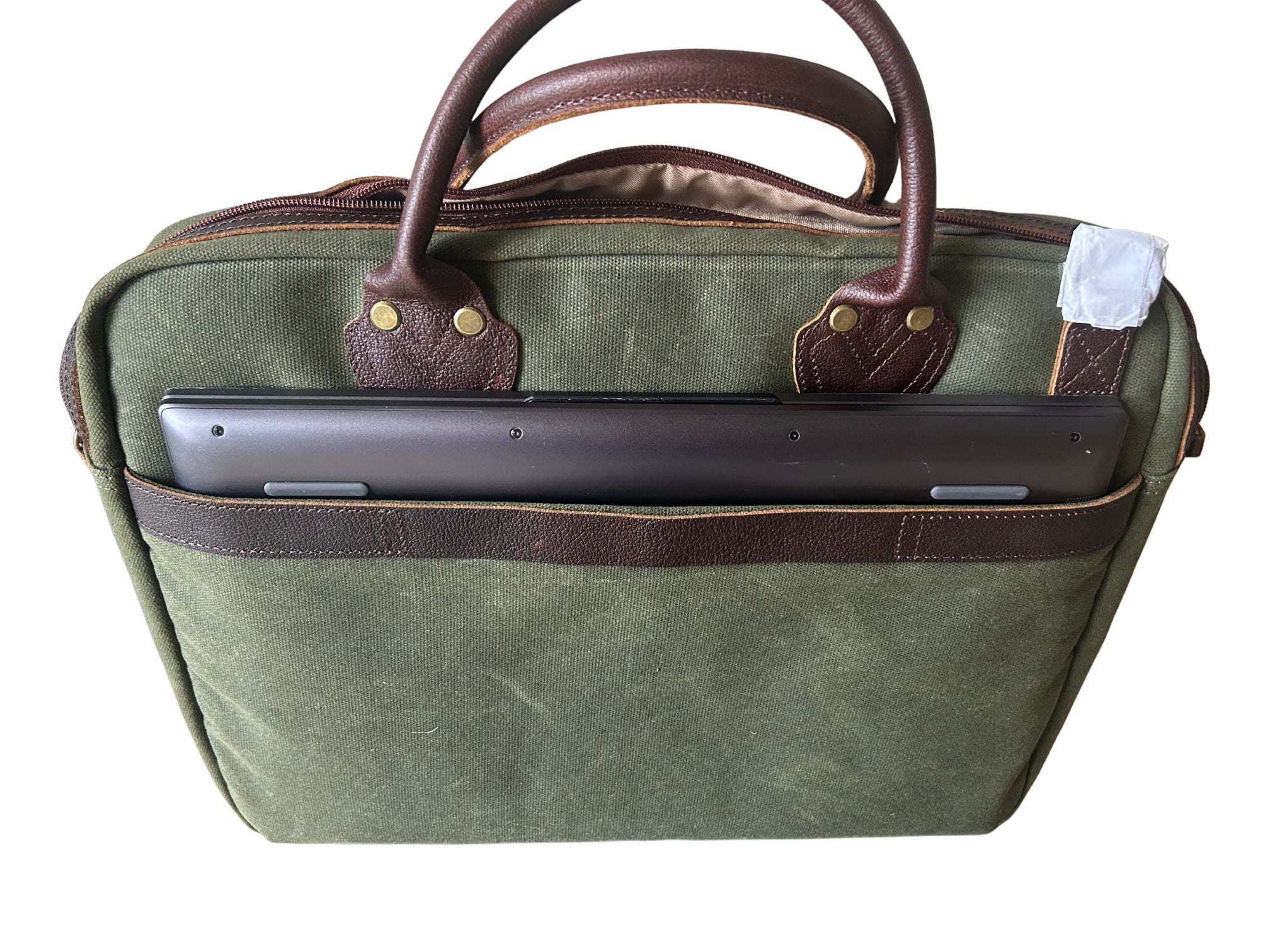 Miami Leathers Maxwell top zip waxed canvas laptop messenger bag, image 5 of 10