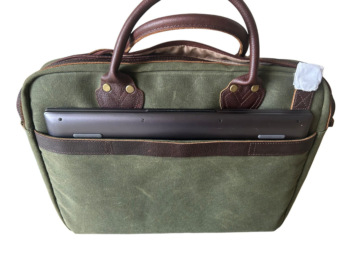 Miami Leathers Maxwell top zip waxed canvas laptop messenger bag, image 5 of 10