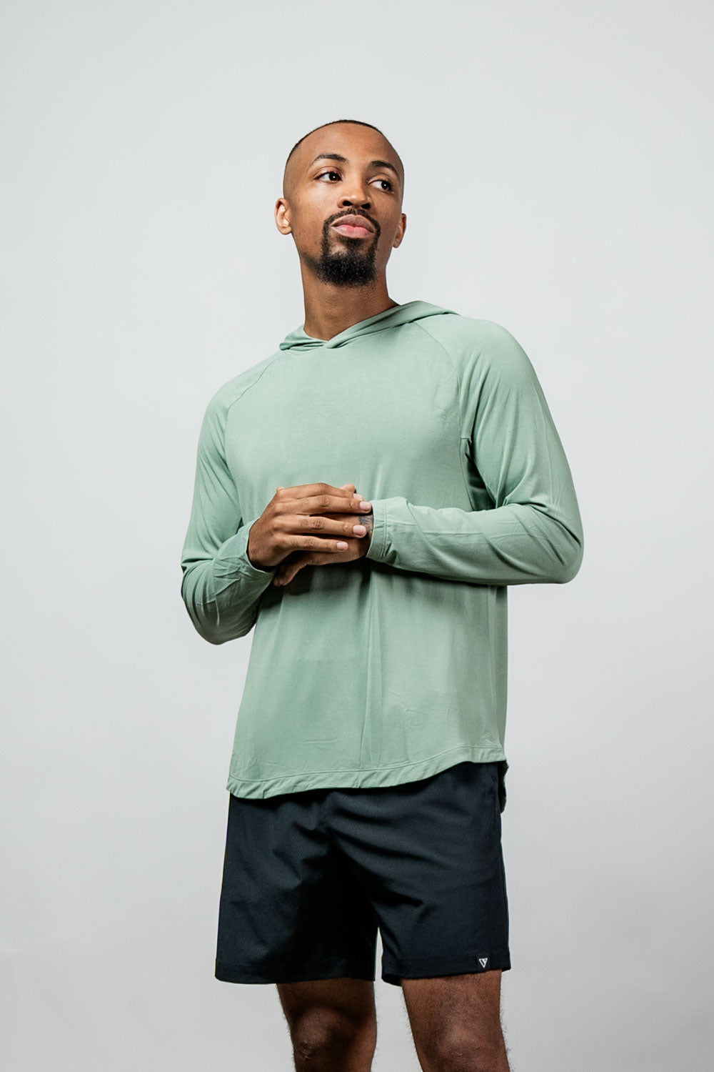 Varlo Men's Terra Recovery Element Hoodie Shirt in Low Light Olive, view 9