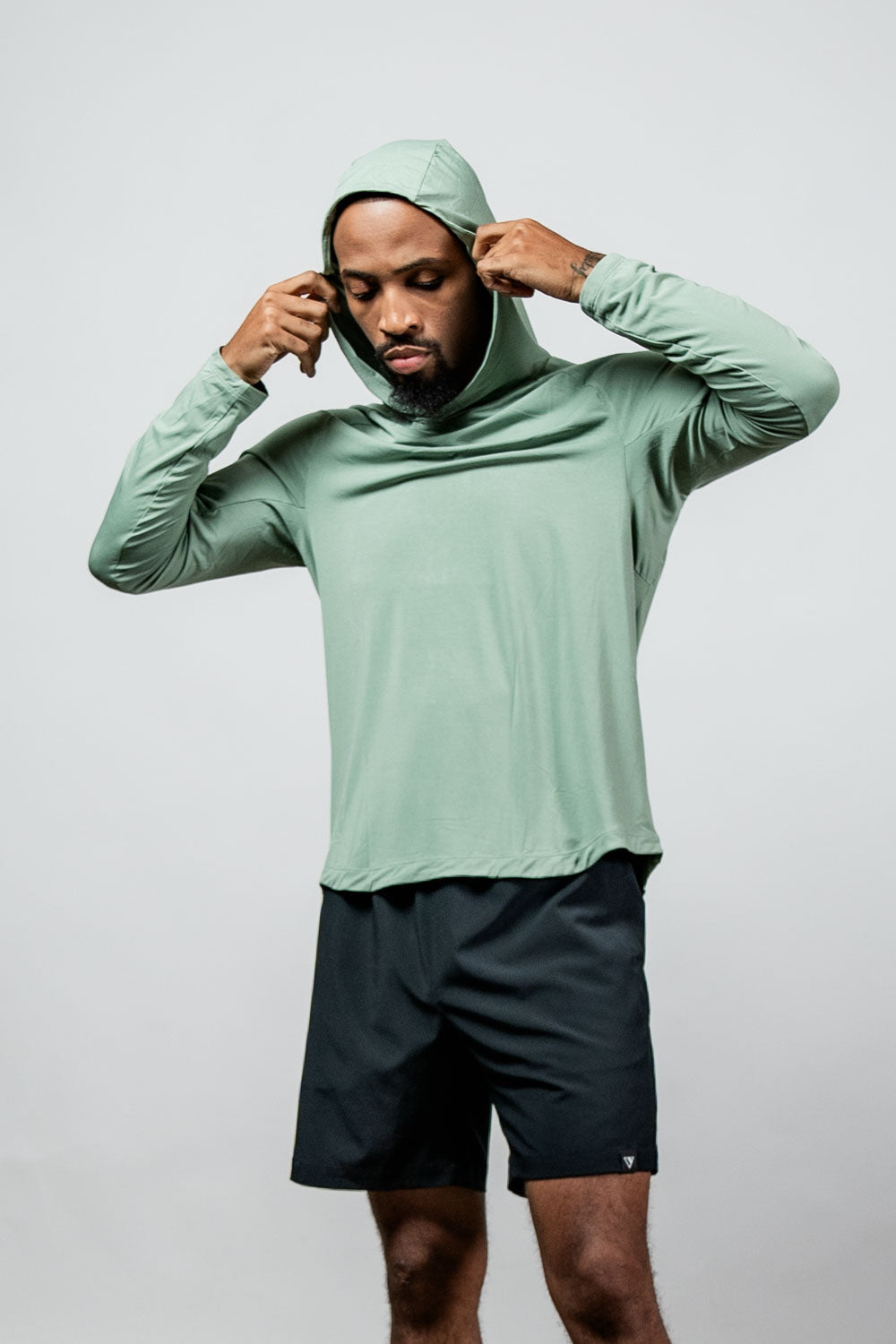 Varlo Men's Terra Recovery Element Hoodie Shirt in Low Light Olive, view 5