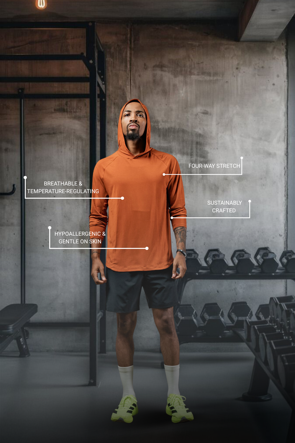 Varlo Men's Terra Recovery Element Hoodie Shirt in Sunfire Clay, view 3