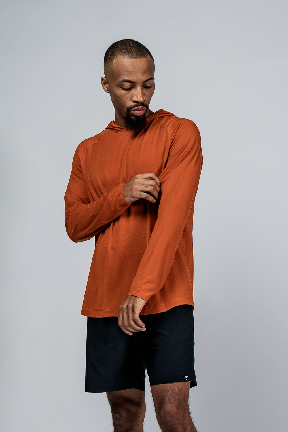 Varlo Men's Terra Recovery Element Hoodie Shirt in Sunfire Clay, view 14