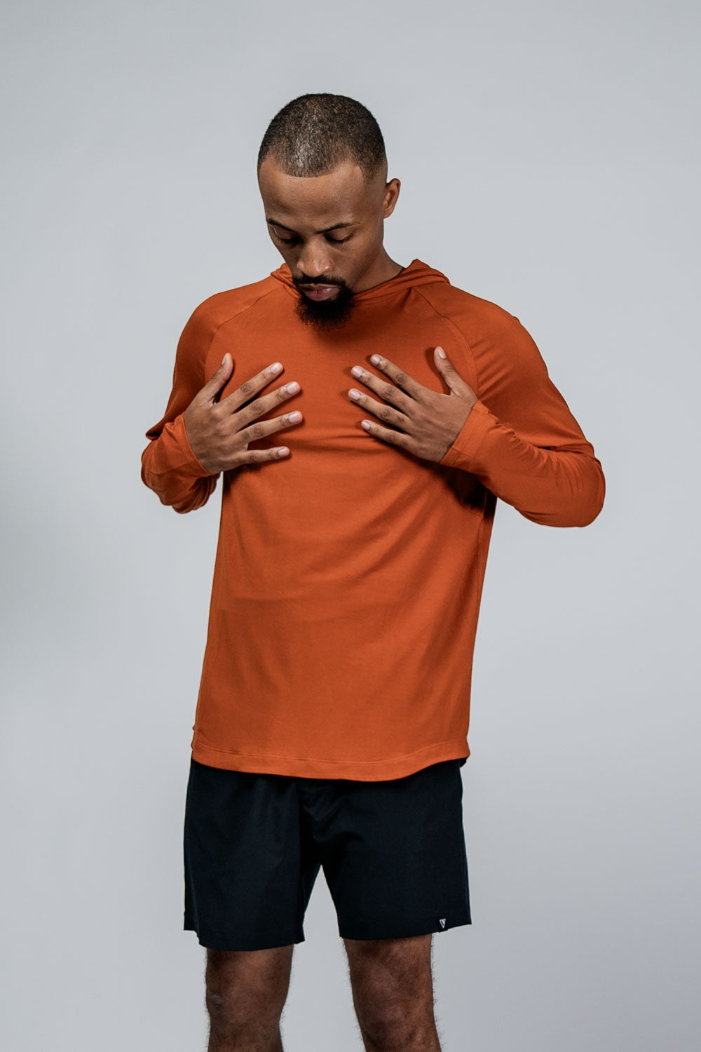 Varlo Men's Terra Recovery Element Hoodie Shirt in Sunfire Clay, view 6