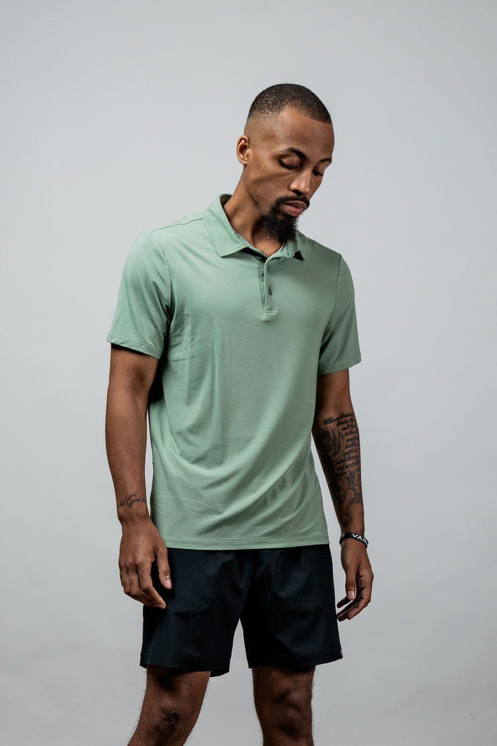 Varlo Men's Terra Recovery Polo in Low Light Olive, view 6