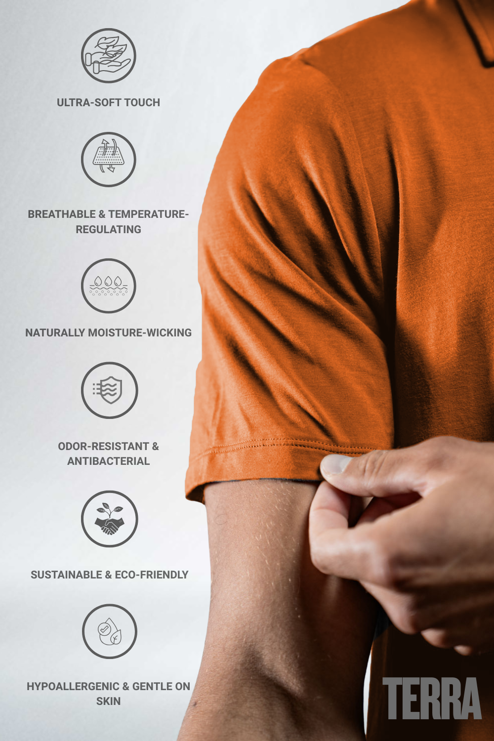 Varlo Men's Terra Recovery Polo in Sunfire Clay, view 3