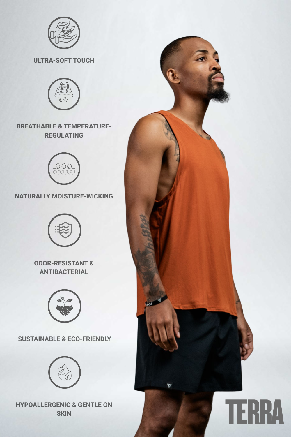 Varlo Men's Terra Recovery Tank in Sunfire Clay, view 2
