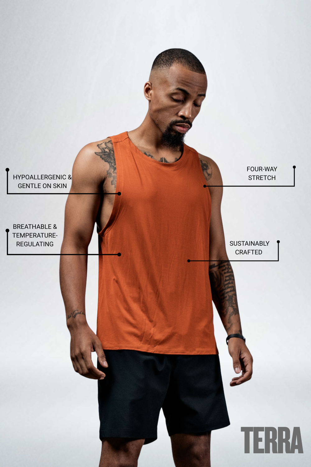 Varlo Men's Terra Recovery Tank in Sunfire Clay, view 3