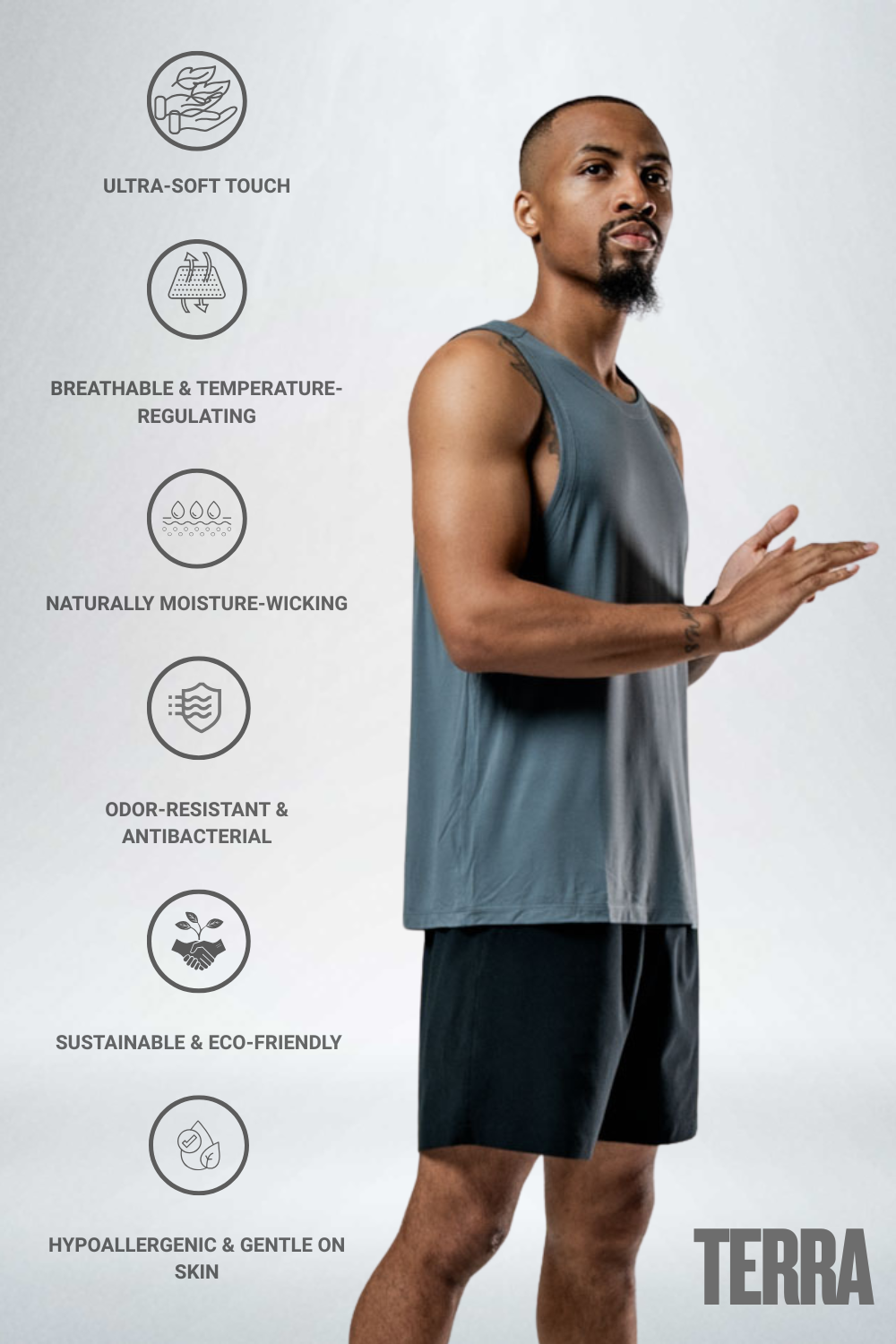 Varlo Men's Terra Recovery Tank in Ash Gray, view 2