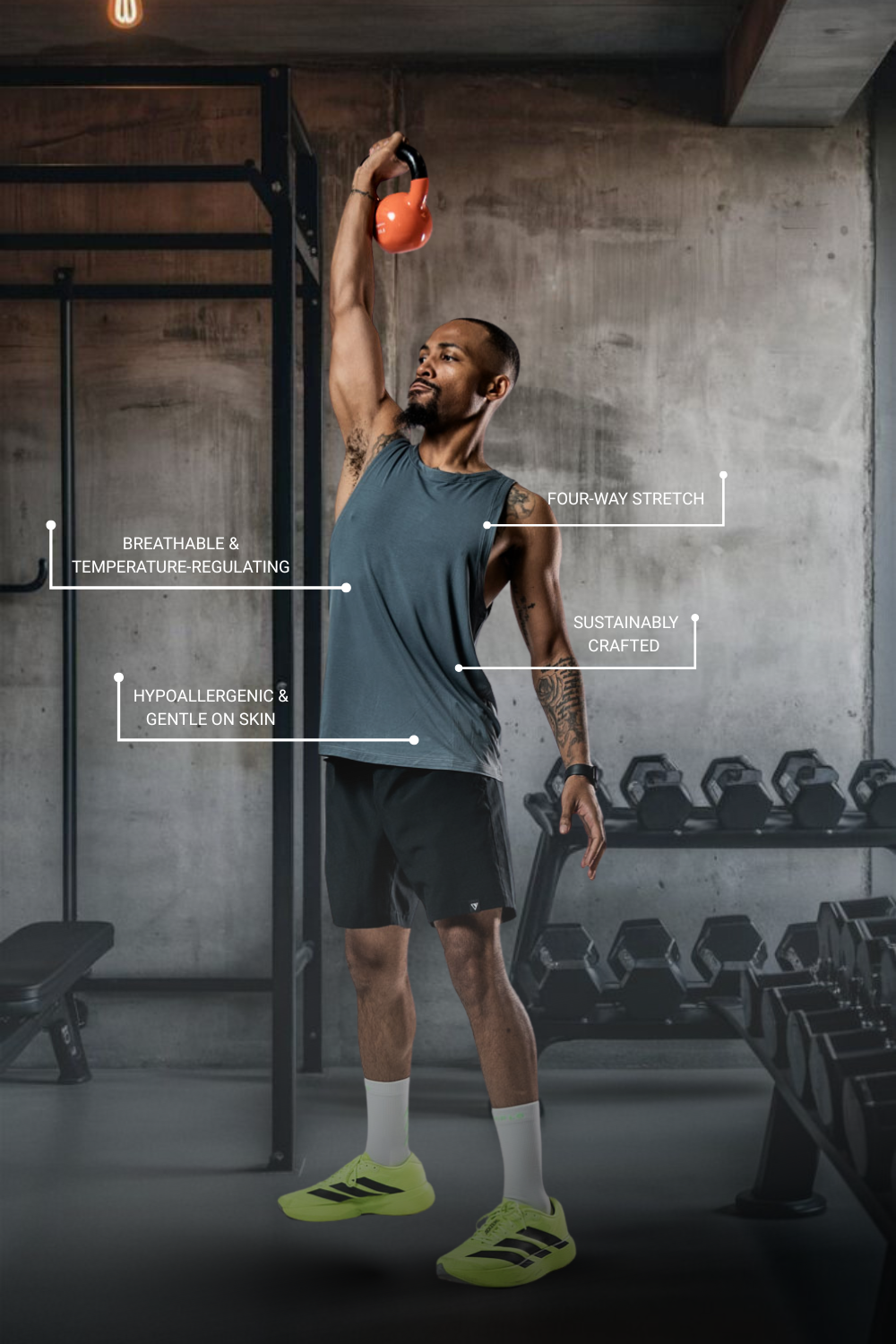 Varlo Men's Terra Recovery Tank in Ash Gray, view 4