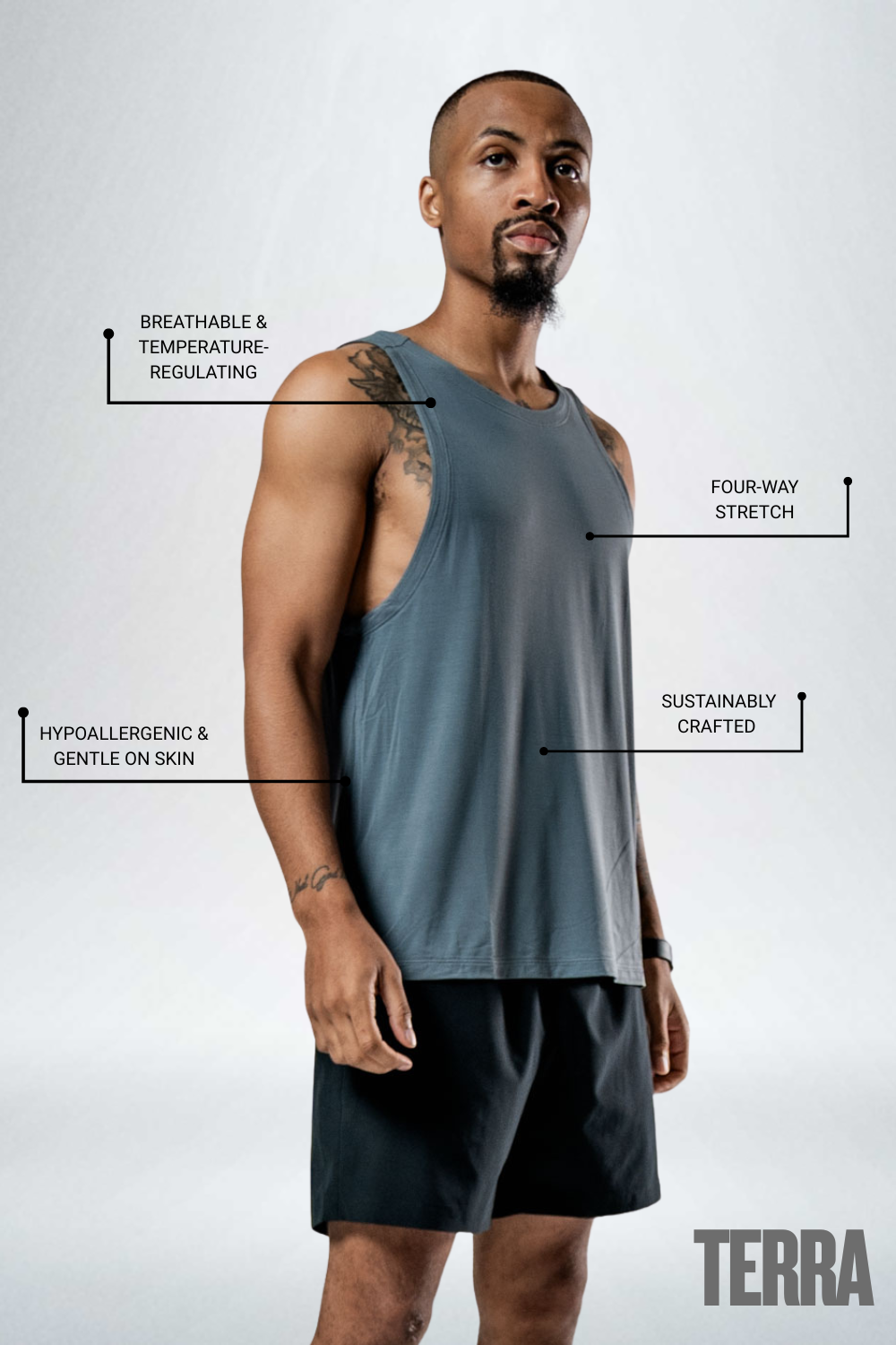 Varlo Men's Terra Recovery Tank in Ash Gray, view 3