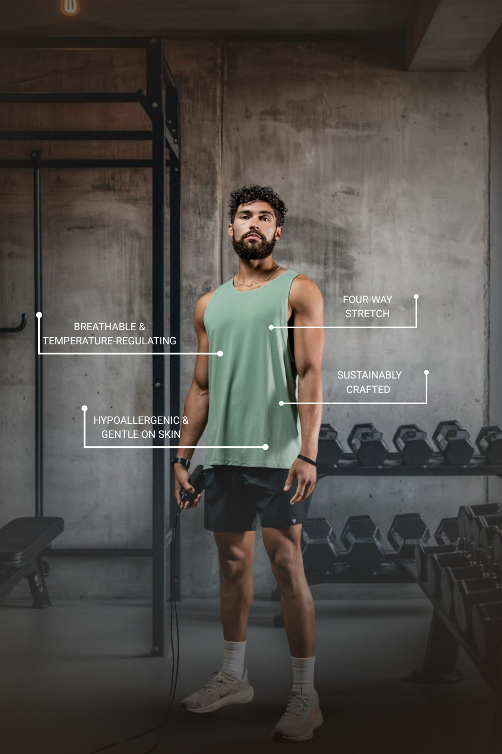 Varlo Men's Terra Recovery Tank in Low Light Olive, view 3