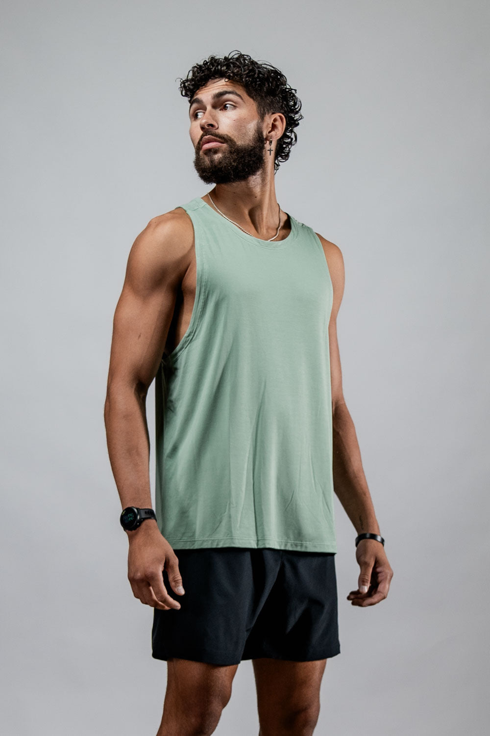 Varlo Men's Terra Recovery Tank in Low Light Olive, view 7