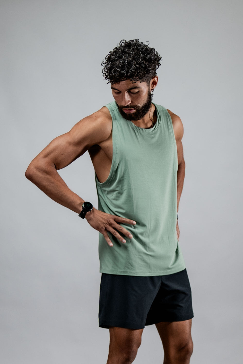 Varlo Men's Terra Recovery Tank in Low Light Olive, view 8
