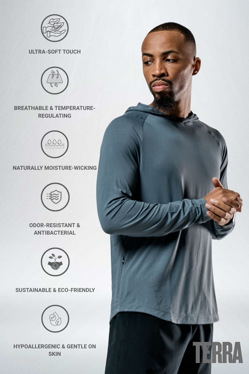 Varlo Men's Terra Recovery Element Hoodie Shirt in Ash Gray, view 2